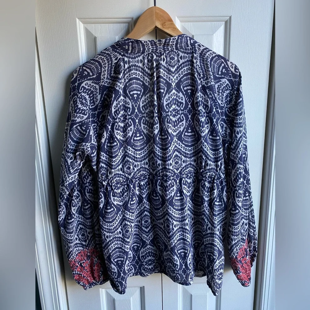 Athleta Womens Blue Ikat Embroidered Swim Cover Up Tunic Size Small